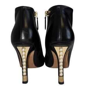 Chanel Fall 2017 Black Leather Cap Toe Metal Pearl Ankle Boots Size 37